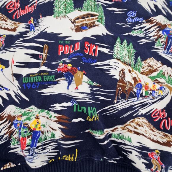 Polo Ralph Lauren Boys Large 12-14 Snow Skiers Fleece Sweatshirt All Over Print - Picture 1 of 10